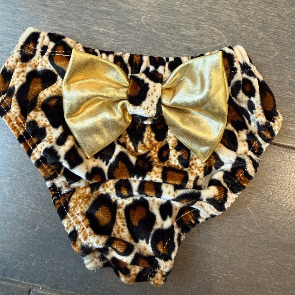 Leopard Print Velvet Bikini with Gold Bow Accent on Top & Behind! - Picture 6 of 11